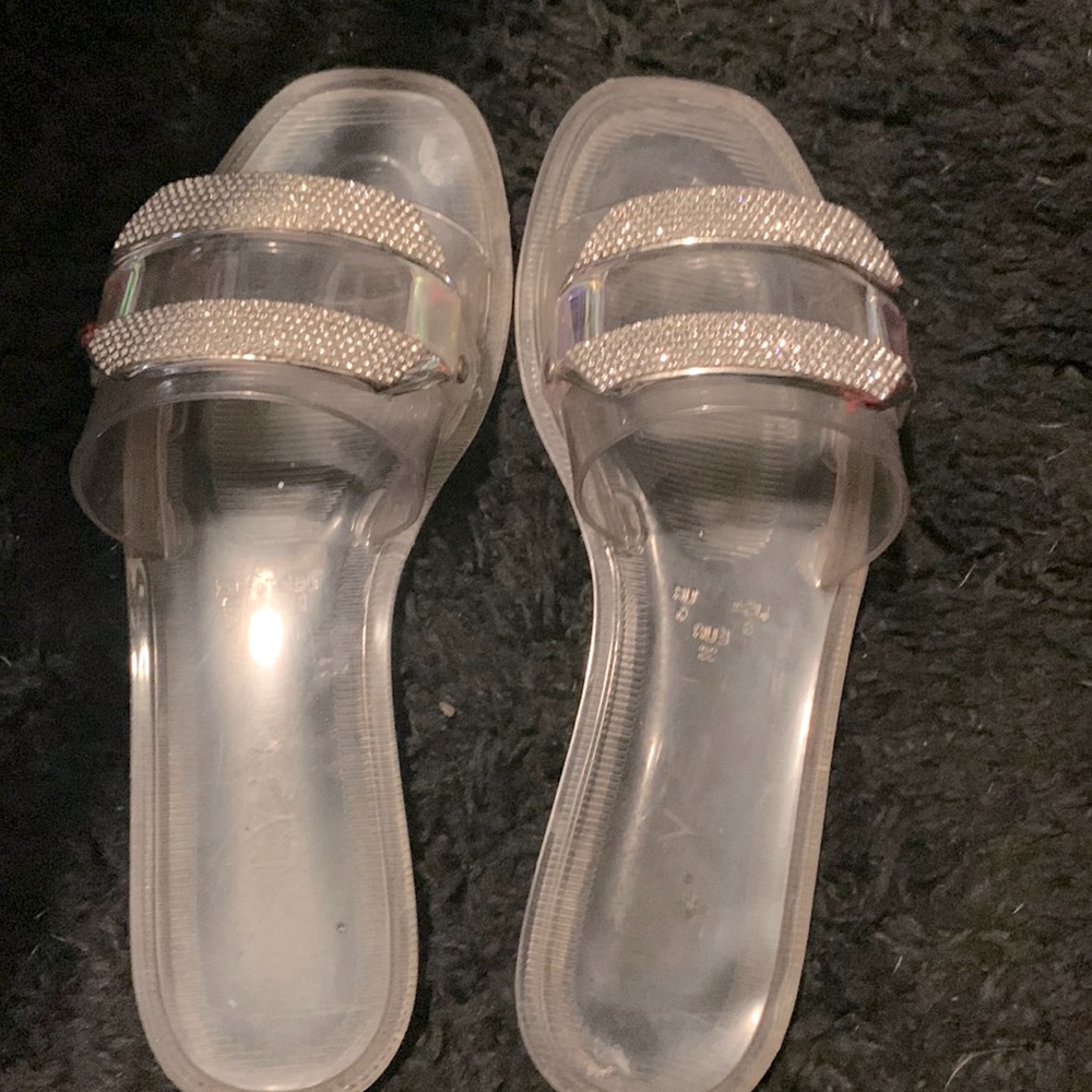 Clear plastic sandals with diamond decorations